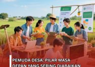 Doc. Sejumlah pemuda desa tampak berdiskusi dan melakukan aktivitas belajar berbasis teknologi di tengah hamparan sawah. Mereka terlihat antusias berdiskusi menggunakan laptop dan tablet, dengan latar belakang poster infografis dan pemandangan pedesaan yang hijau. Catatan: Gambar ini hanya bersifat ilustrasi dan tidak dimaksudkan untuk menggambarkan situasi, lokasi, maupun kondisi aktual di manapun. Ilustrasi ini digunakan semata-mata untuk memperkuat pesan visual dalam editorial. (Foto Dokumentasi: sandiwartanews.com).