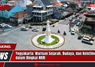 Doc. Tugu Yogyakarta, Ikon bersejarah yang menjadi simbol Kota Yogyakarta. Foto ini diambil dari udara, memperlihatkan lalu lintas dan suasana khas perkotaan Yogyakarta di sekitar kawasan Tugu. (Doc: sandiwartanews.com).