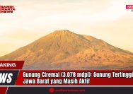 Doc. Gunung Ciremai tampak dari kejauhan dengan puncaknya yang menjulang setinggi 3.078 meter di atas permukaan laut. Gunung berapi aktif ini merupakan yang tertinggi di Jawa Barat dan terletak di perbatasan tiga kabupaten: Kuningan, Cirebon, dan Majalengka. Lanskap yang terlihat menunjukkan lereng yang luas dan vegetasi yang mendominasi kawasan sekitar gunung, mencerminkan kekayaan alam sekaligus potensi geologis yang dimilikinya. (Doc: sandiwartanews.com).