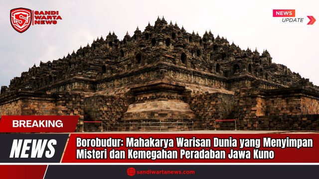 Doc. Candi Borobudur, monumen Buddha terbesar di dunia yang berdiri megah di Magelang, Jawa Tengah. Dihiasi ribuan panel relief dan ratusan arca Buddha, struktur candi berbentuk mandala ini merupakan simbol spiritual dan pencapaian arsitektur luar biasa dari peradaban Jawa kuno. Foto diambil dari sudut bawah yang menampilkan detail relief serta kekokohan susunan batu andesit tanpa semen. (Doc: sandiwartanews.com).