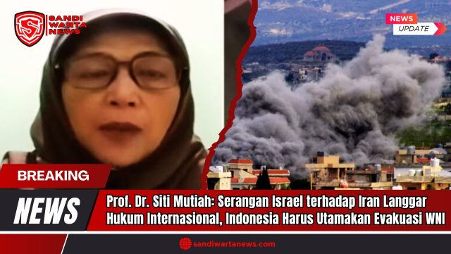Doc. Prof. Dr. Siti Mutiah Setiawati, Guru Besar Geopolitik Timur Tengah dari FISIPOL UGM, saat memberikan pandangan terkait eskalasi konflik Iran-Israel. Di sebelah kanan, terlihat asap tebal membubung dari kawasan permukiman akibat serangan udara di wilayah Timur Tengah. Prof. Siti menegaskan bahwa serangan Israel terhadap fasilitas militer dan nuklir Iran merupakan pelanggaran terhadap hukum internasional dan mendesak Pemerintah Indonesia untuk mengutamakan evakuasi WNI dari zona konflik. (Sumber Foto Dokumentasi: Tangkapan layar TV One Chanel Youtube & voaindonesia).