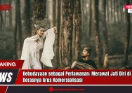 Doc. Dua seniman tradisional memperagakan elemen kebudayaan lokal dalam balutan busana dan ekspresi yang sarat makna filosofis. Gambar ini merupakan ilustrasi semata, tidak mewakili peristiwa atau tokoh tertentu, dan digunakan untuk memperkuat narasi editorial tentang pentingnya merawat jati diri budaya di tengah derasnya arus komersialisasi. (Doc: sandiwartaNews.com).