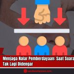 Doc. Ilustrasi simbolik yang menggambarkan represi dan pembungkaman suara rakyat kecil di desa. Gambar latar menunjukkan mulut seseorang yang dibungkam, sementara di bagian depan tampak simbol tangan kekuasaan menekan warga yang digambarkan dengan ikon orang. Gambar ini mencerminkan kondisi di mana aspirasi masyarakat desa tidak lagi menjadi pertimbangan utama dalam proses pembangunan dan pengambilan keputusan. (Doc. sandiwartaNews.com).