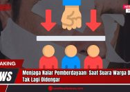 Doc. Ilustrasi simbolik yang menggambarkan represi dan pembungkaman suara rakyat kecil di desa. Gambar latar menunjukkan mulut seseorang yang dibungkam, sementara di bagian depan tampak simbol tangan kekuasaan menekan warga yang digambarkan dengan ikon orang. Gambar ini mencerminkan kondisi di mana aspirasi masyarakat desa tidak lagi menjadi pertimbangan utama dalam proses pembangunan dan pengambilan keputusan. (Doc. sandiwartaNews.com).