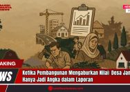 Doc. Ilustrasi ini menggambarkan wajah pembangunan desa yang kontras: di satu sisi terdapat simbol-simbol kemajuan seperti jalan baru, gedung desa, dan grafik peningkatan angka laporan. Namun di sisi lain, tergambar ekspresi warga desa yang murung, petani yang lelah, perempuan tua yang resah, dan anak-anak yang berjalan tanpa harapan. Gambar ini menyiratkan bahwa pembangunan fisik belum tentu sejalan dengan peningkatan kualitas hidup warga. Sebuah kritik visual terhadap kecenderungan menjadikan desa hanya sebagai angka dalam laporan, tanpa menyentuh realitas dan kebutuhan manusianya. Catatan: Gambar ini hanya merupakan ilustrasi. Tidak menggambarkan situasi dan kondisi di tempat atau desa manapun secara spesifik. (Doc: sandiwartaNews.com).