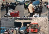 Doc. Petugas Lalu Lintas dari Polda Metro Jaya tengah mengamankan lokasi kecelakaan tunggal di underpass Mampang Prapatan, Jakarta Selatan, Selasa (24/6/2025). Sebuah mobil Alpard tersangkut di atas pembatas jalan. (Sumber Foto Dokumentasi: TMC POLDA Metro Jaya).