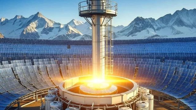 Doc. Sebuah reaktor surya inovatif di pegunungan Alpen, Swiss, dikembangkan untuk mengubah udara dan sinar matahari menjadi bahan bakar jet sintetis yang netral karbon. Fasilitas ini menjadi simbol kemajuan teknologi energi bersih di sektor penerbangan. (Doc: ilustrasi – SandiWartaNews.com).