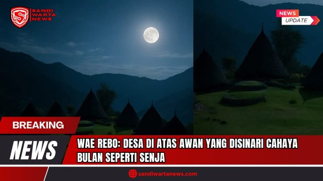Doc. Keindahan Desa Wae Rebo di Manggarai, NTT, pada malam purnama. Desa di atas awan ini tampak seperti disinari cahaya senja karena pantulan cahaya bulan di antara kabut. Gambar ini mempertegas keunikan Wae Rebo dengan rumah adat Mbaru Niangnya. (Doc:SandiWartaNews.com).