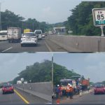 Doc. Doc. Kemacetan panjang di Tol Cileunyi KM 85 arah Bandung akibat pekerjaan perbaikan jalan di lajur kiri, tampak antrean kendaraan mengular sementara petugas proyek dengan alat berat melakukan overlay aspal di KM 86. (Doc: SandiWartaNews.com).