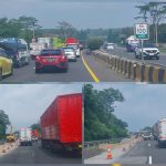Doc. Doc. Kemacetan di Tol KM 100 arah Bandung akibat pekerjaan perbaikan jalan di bahu kiri, tampak antrean kendaraan mengular dan petugas proyek bersama alat berat bekerja di sisi jalan yang dibatasi cone pengaman. (Doc: SandiWartaNews.com).