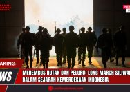 Doc. Ilustrasi yang menggambarkan perjalanan panjang dan penuh tantangan yang dilakukan oleh pasukan Divisi Siliwangi dalam Long March. Siluet para prajurit yang berjalan menuju cahaya melambangkan perjuangan mereka menembus hutan dan menghadapi bahaya dalam mempertahankan kemerdekaan Indonesia. Gambar ini menjadi representasi dari keberanian dan pengorbanan para pahlawan Siliwangi. (Foto: SandiWartaNews.com).