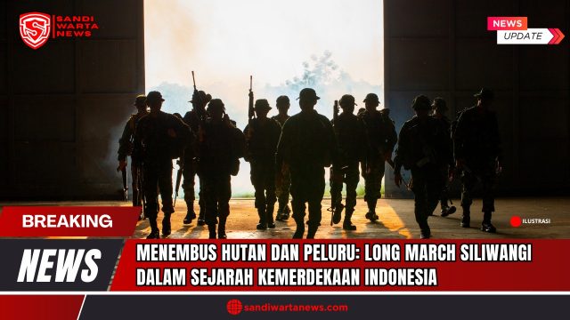 Doc. Ilustrasi yang menggambarkan perjalanan panjang dan penuh tantangan yang dilakukan oleh pasukan Divisi Siliwangi dalam Long March. Siluet para prajurit yang berjalan menuju cahaya melambangkan perjuangan mereka menembus hutan dan menghadapi bahaya dalam mempertahankan kemerdekaan Indonesia. Gambar ini menjadi representasi dari keberanian dan pengorbanan para pahlawan Siliwangi. (Foto: SandiWartaNews.com).