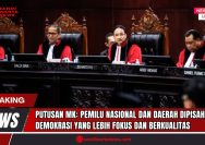 Doc. Majelis Hakim Konstitusi saat membacakan putusan terkait pemisahan pelaksanaan pemilu nasional dan pemilu daerah, di Gedung Mahkamah Konstitusi, Jakarta, Kamis (26/6/2025). Putusan ini bertujuan untuk menyederhanakan tahapan pemilu dan meningkatkan kualitas demokrasi di Indonesia. (Sumber: SandiWartaNews).
