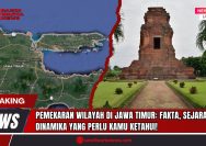 Doc. Kolase visual yang menampilkan peta satelit wilayah Provinsi Jawa Timur di sisi kiri dan Candi yang terletak di Trowulan, Mojokerto di sisi kanan. Peta menyoroti sebaran wilayah administratif seperti Surabaya, Sidoarjo, Gresik, dan daerah-daerah di Pulau Madura. Sementara itu, Candi yang terletak di Trowulan menggambarkan peninggalan sejarah Kerajaan Majapahit, simbol warisan budaya dan administratif yang menjadi fondasi terbentuknya wilayah-wilayah di Jawa Timur. Kolase ini mendukung narasi sejarah dan dinamika pemekaran wilayah Jawa Timur dari masa ke masa. (Foto: SandiWartaNews.com).