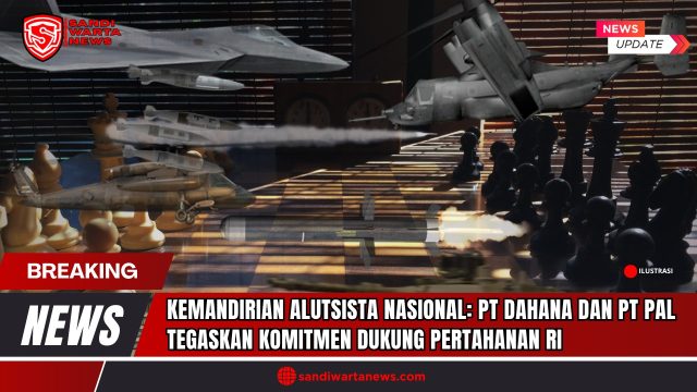 Doc. Ilustrasi ini menampilkan berbagai alutsista canggih sebagai representasi dari upaya Indonesia untuk mencapai kemandirian dalam industri pertahanan, didukung oleh PT Dahana dan PT PAL. (Ilustrasi: SandiWartaNews.com)