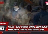 Doc. Ilustrasi ini menampilkan sejumlah individu berpakaian adat Jawa yang mengikuti prosesi budaya dalam suasana malam yang sakral, menggambarkan nuansa spiritual dan kearifan lokal masyarakat Jawa dalam menyambut Malam 1 Suro. Sorotan cahaya rembulan dan komposisi visual menciptakan atmosfer reflektif yang menggambarkan makna filosofis, bukan peristiwa faktual. Catatan: Gambar ini merupakan ilustrasi semata dan tidak menggambarkan situasi, tempat, maupun individu secara nyata. Tujuannya adalah untuk mendukung penyajian informasi secara visual tanpa mengklaim keakuratan peristiwa aktual. (Ilustrasi: SandiWartaNews.com).
