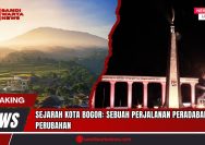 Doc. Gambar ini merupakan ilustrasi komposit yang menampilkan dua simbol visual Kota Bogor: lanskap pegunungan dan persawahan yang merepresentasikan masa lalu agraris serta alam yang asri, berdampingan dengan Monumen Tugu Kujang yang diterangi cahaya malam sebagai ikon modern Kota Bogor. Penyajian visual ini ditujukan sebagai pendukung narasi sejarah Kota Bogor dalam konteks pemberitaan media dan bukan dokumentasi aktual peristiwa atau lokasi spesifik. (ilustrasi: SandiWartaNews.).