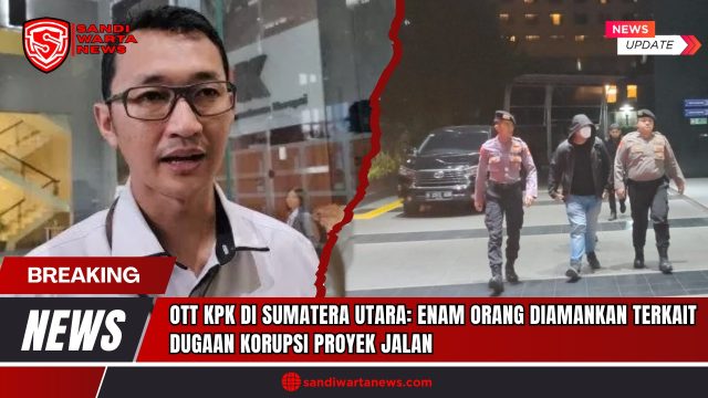 Doc. Juru Bicara Komisi Pemberantasan Korupsi (KPK), Budi Prasetyo (kiri), memberikan keterangan kepada media di Gedung Merah Putih KPK, Jakarta, terkait Operasi Tangkap Tangan (OTT) yang dilakukan di Sumatera Utara. Dalam OTT tersebut, tim KPK mengamankan enam orang yang diduga terlibat dalam tindak pidana korupsi proyek pembangunan dan pemeliharaan jalan. Pada bagian kanan gambar, tampak petugas pengamanan internal KPK mengawal salah satu terduga yang baru tiba dari Sumatera Utara menuju ruang pemeriksaan dini hari tadi. Proses penangkapan dilakukan secara terpisah di wilayah Mandailing Natal, dan para pihak langsung dibawa ke Jakarta untuk pemeriksaan intensif. Identitas mereka akan diumumkan setelah proses awal penyidikan selesai. (Foto: SandiWartaNews.com).