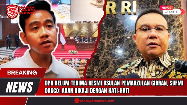 Doc. Kolase berita menampilkan Wakil Presiden RI Gibran Rakabuming Raka (kiri) dan Wakil Ketua DPR RI Sufmi Dasco Ahmad (kanan). Gambar ini digunakan dalam konteks pemberitaan terkait belum diterimanya secara resmi surat usulan pemakzulan Gibran oleh DPR RI. Sufmi Dasco menyatakan bahwa lembaganya akan bersikap hati-hati dan melakukan pengkajian mendalam terhadap setiap surat yang masuk, mengingat sensitivitas isu dan banyaknya pihak yang mengatasnamakan forum purnawirawan. (Foto: SandiWartaNews.com).