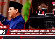 Doc. Ilustrasi – Presiden Republik Indonesia Prabowo Subianto (kiri) dan suasana sidang Mahkamah Konstitusi (kanan). Gambar ini digunakan sebagai ilustrasi untuk menggambarkan dinamika revisi kebijakan era Jokowi melalui keputusan presiden serta putusan Mahkamah Agung dan Mahkamah Konstitusi. Foto ini bukan dokumentasi langsung dari momen keputusan yang dimaksud. (Foto: SandiWartaNews).