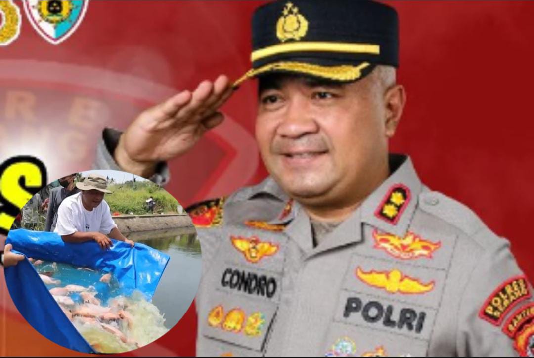 Kapolres Serang Tebar 2.000 Ikan Nila Danau Puspemkab Riuh oleh Antusias Warga