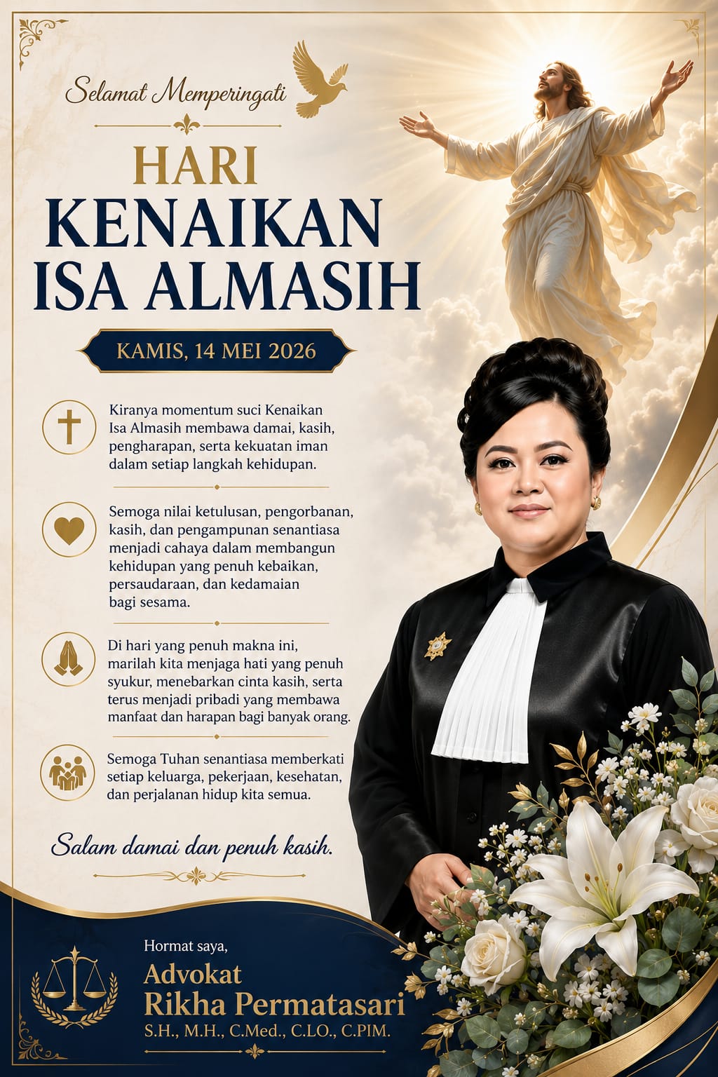 Advokat Rikha Permatasari Ucapkan Selamat Hari Kenaikan Isa Almasih