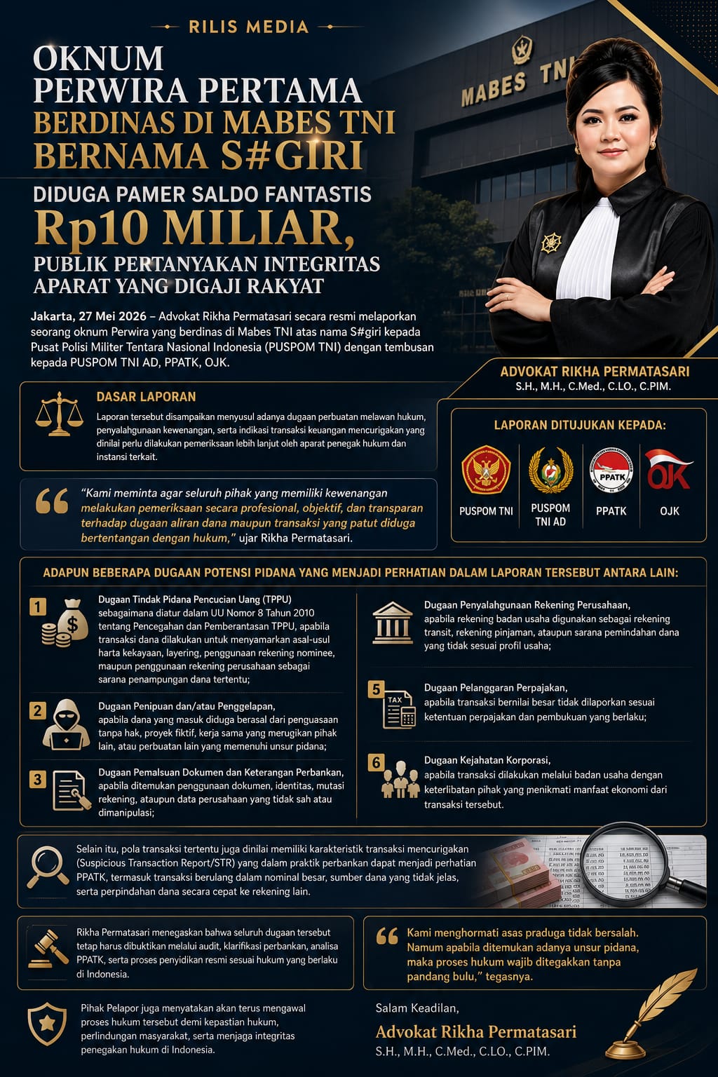 Diduga Pamer Saldo Rp10 Miliar, Oknum Perwira Pertama di Mabes TNI Jadi Sorotan Publik