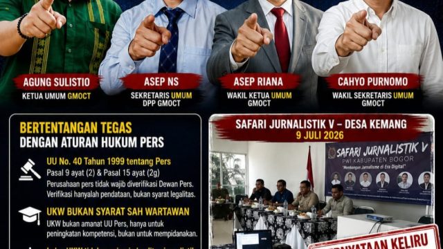 GMOCT Kecam Pernyataan Soal UKW dan Verifikasi Dewan Pers, Minta Anggota PWI Kabupaten Bogor Sampaikan Permintaan Maaf Lewat Video