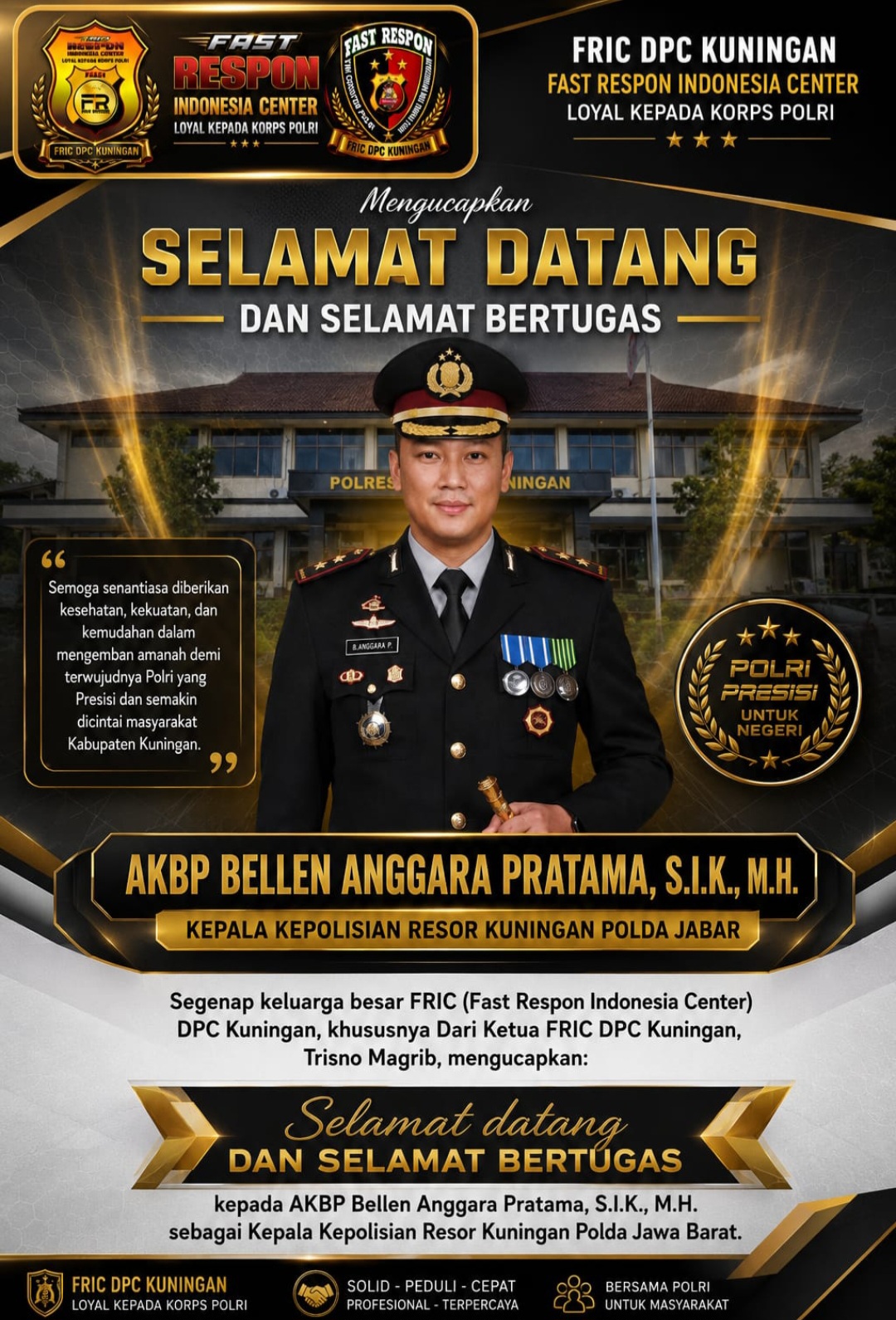 FRIC DPC Kuningan Sampaikan Ucapan Selamat Datang kepada AKBP Bellen Anggara Pratama sebagai Kapolres Kuningan