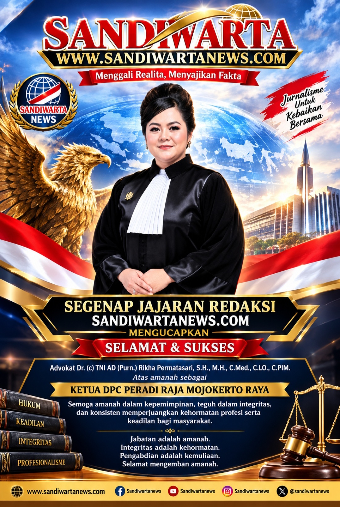 Rikha Permatasari Resmi Pimpin DPC PERADI RAJA Mojokerto Raya, Tegaskan Komitmen Perjuangkan Keadilan